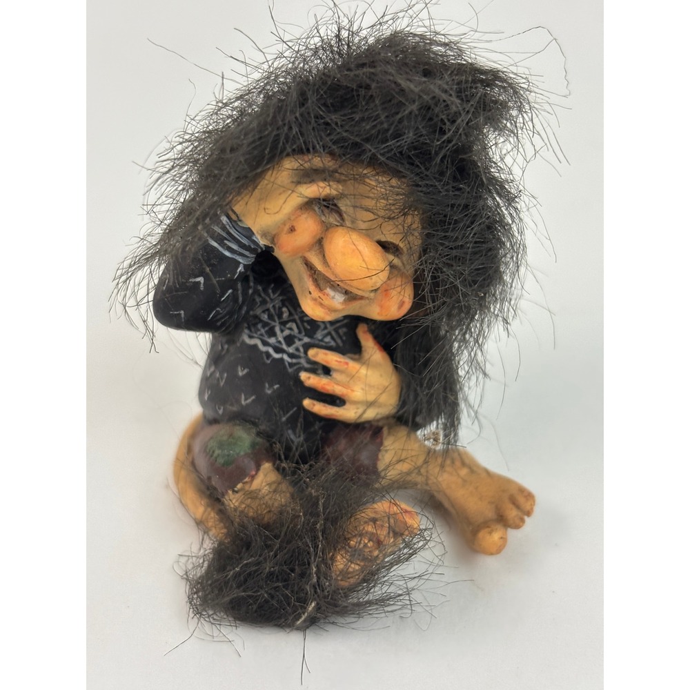 Candy Designs Norway Mini Troll Figurine Black Hair Scandinavian Vintage 3"